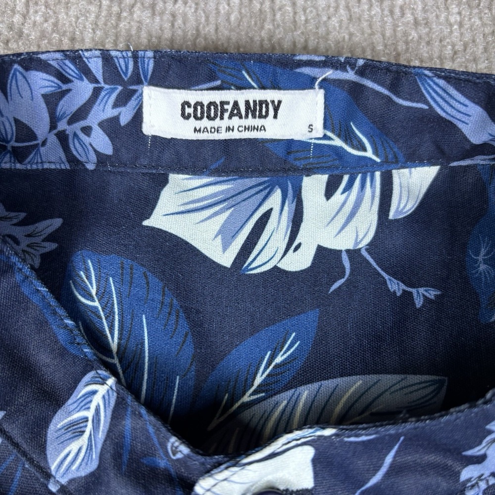 COOFANDY Mens Hawaiian Shirt Size Small Blue Floral Short Sleeve Button - Picture 3 of 6